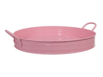 Metalen schaal met handvat roze Ø36x6 cm