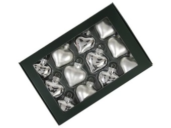 Kerstballetjes In Glas Hart 40 mm 12 st Silver Combi