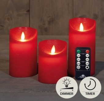 LED Kaars Rustiek Wax Rood Set Van 3