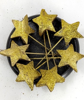 Coco Ster op Steel 5-7 cm 7 st. Goud Glitter