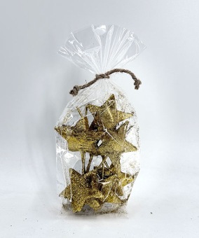 Coco Ster op Steel 5-7 cm 7 st. Goud Glitter