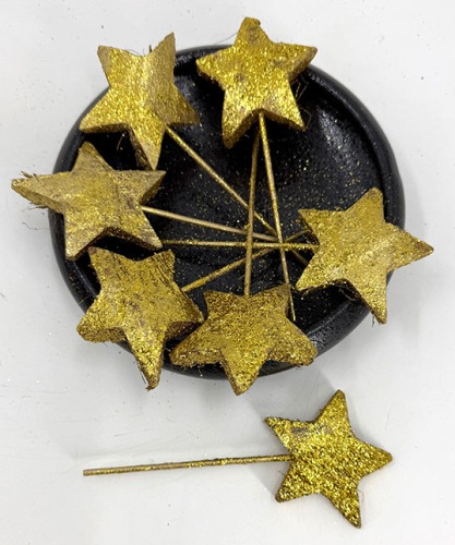 Coco Ster op Steel 5-7 cm 7 st. Goud Glitter