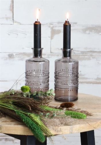 Gekleurde glazen fles porto grijs Ø7,5 h.14,5 cm