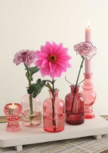 Gekleurde Glazen Vaasjes Riga Roze 3 st.